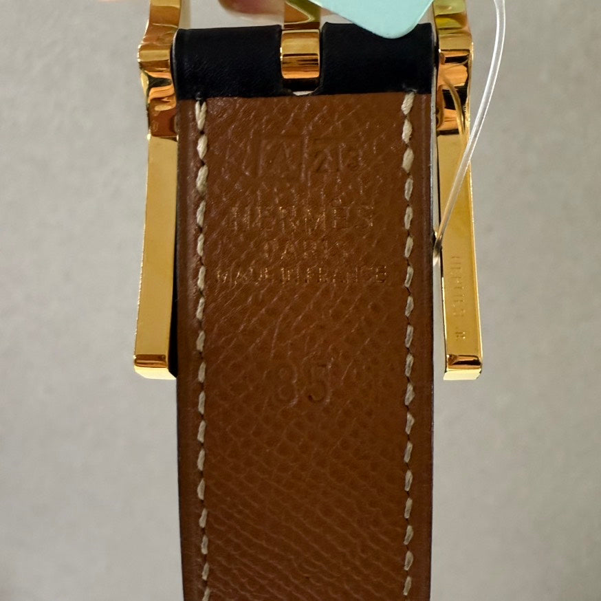 Hermes H Buckle Black Leather Belt 85cm/34” O274653