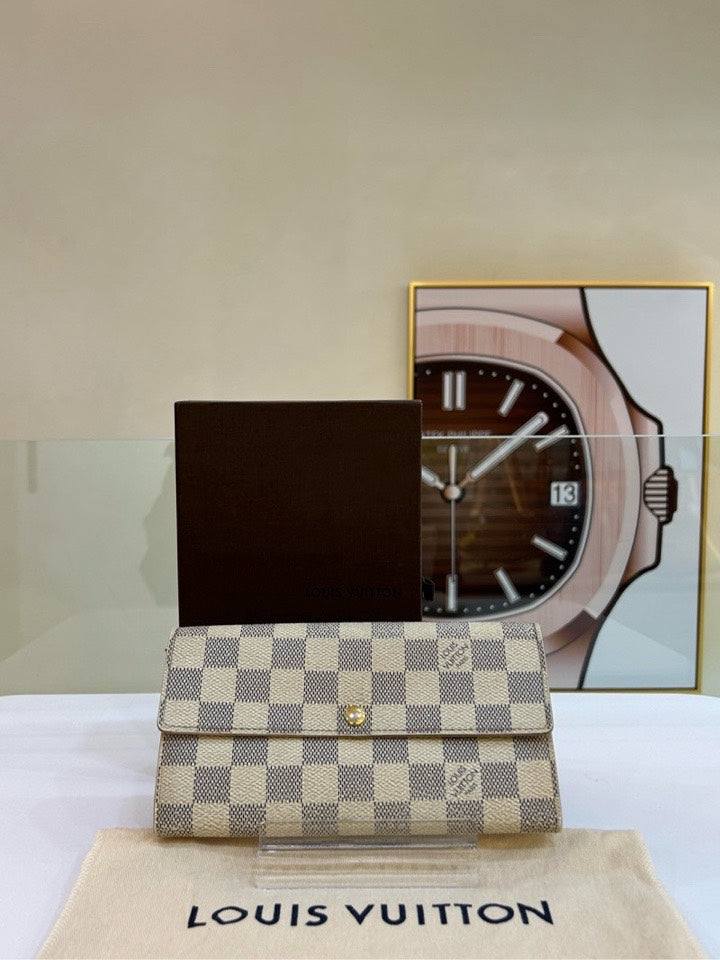 Louis Vuitton Damier Azur Sarah Wallet Beige Checkered Preloved Wallet