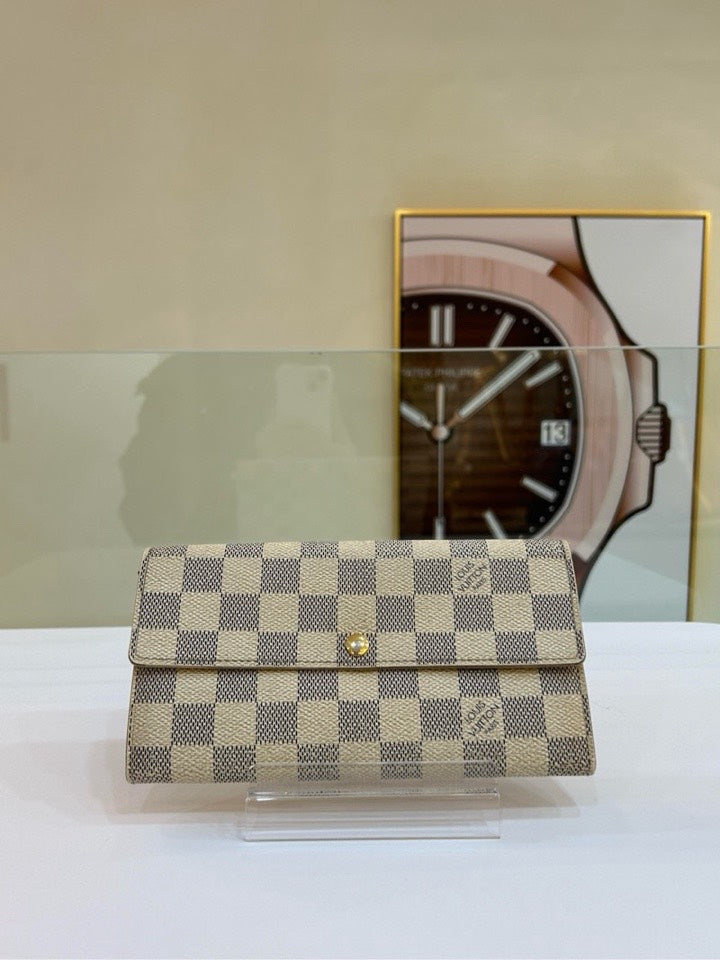 Louis Vuitton Damier Azur Sarah Wallet Beige Checkered Preloved Wallet