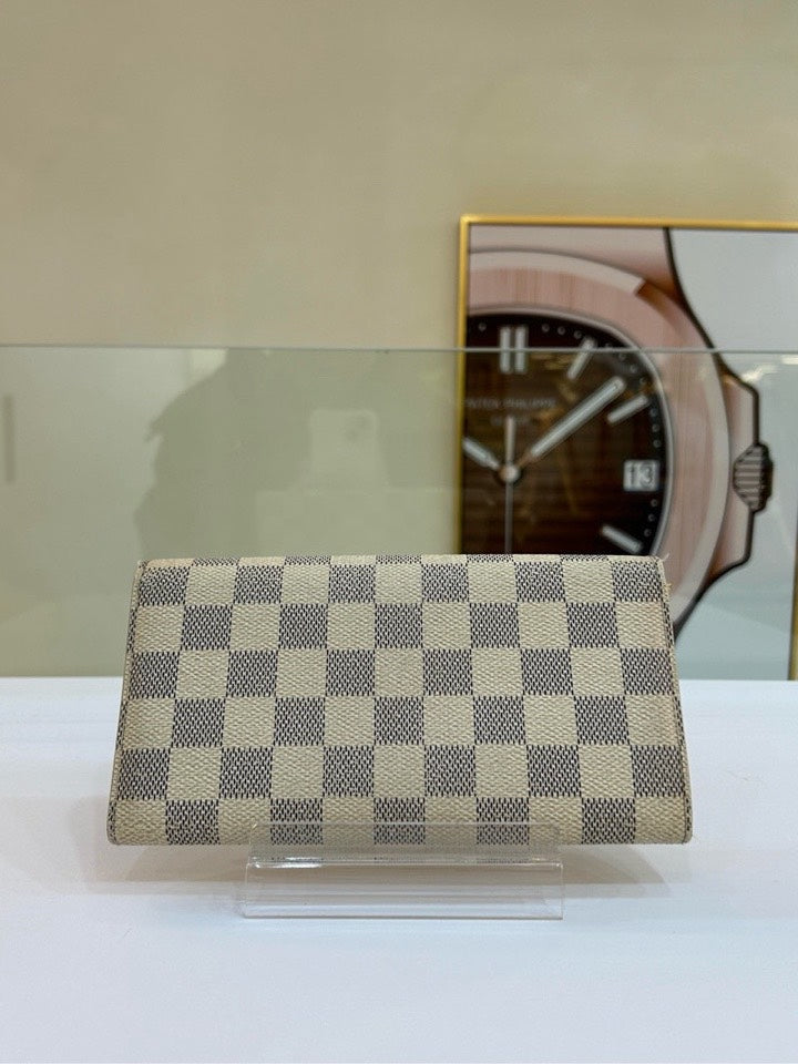 Louis Vuitton Damier Azur Sarah Wallet Beige Checkered Preloved Wallet