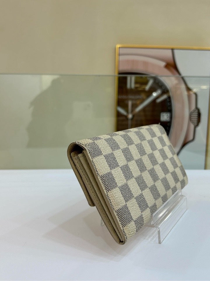 Louis Vuitton Damier Azur Sarah Wallet Beige Checkered Preloved Wallet