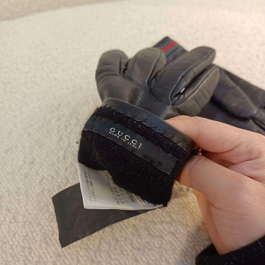 Gucci Black Leather Warm Gloves Winter Accessories
