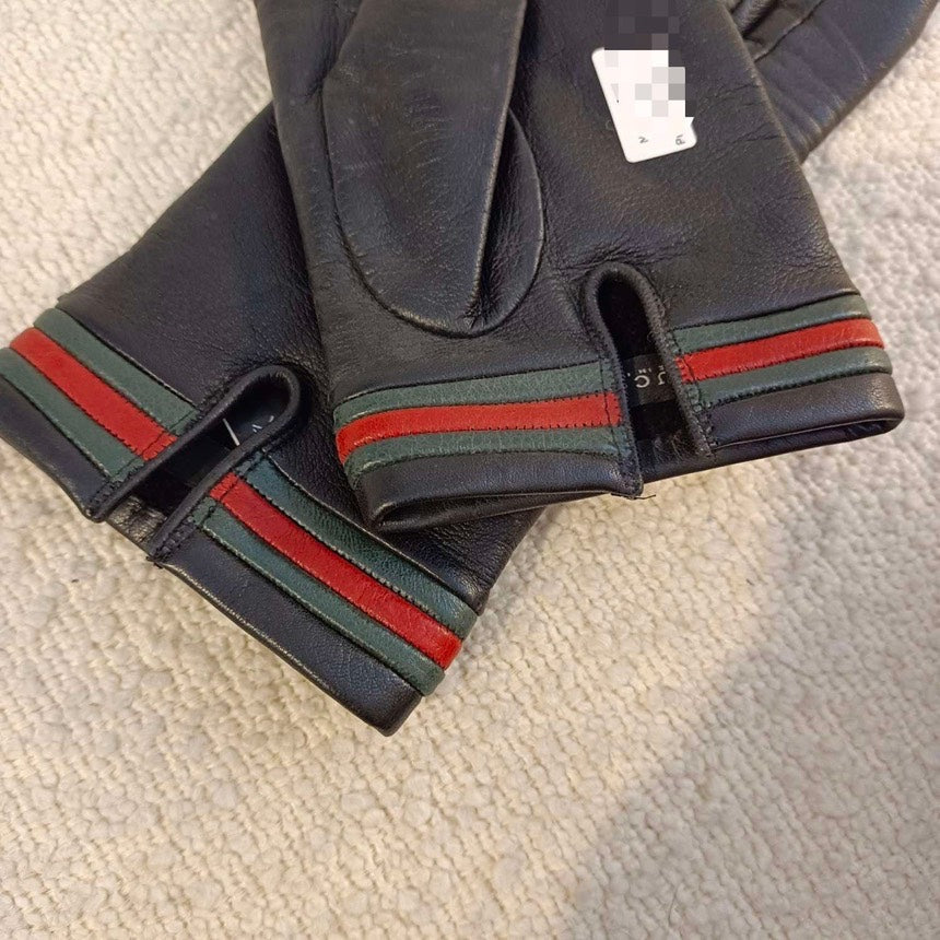 Gucci Black Leather Warm Gloves Winter Accessories