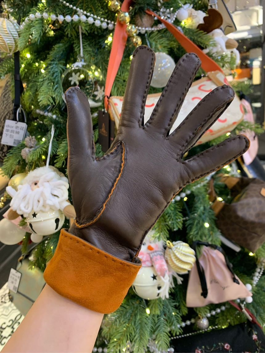 Hermes Vintage Sheepskin Gloves Chocolate Brown
