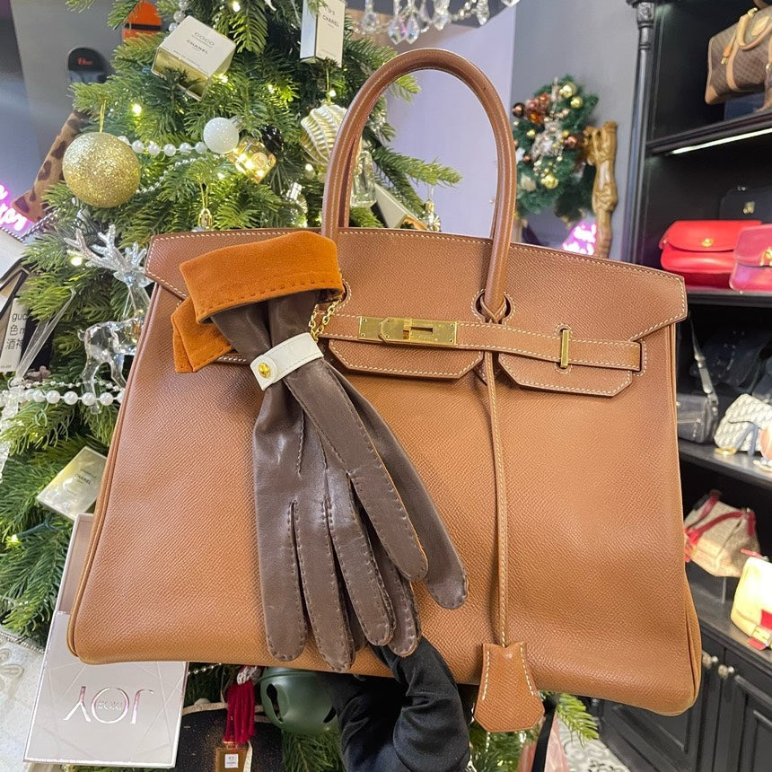 Hermes Vintage Sheepskin Gloves Chocolate Brown