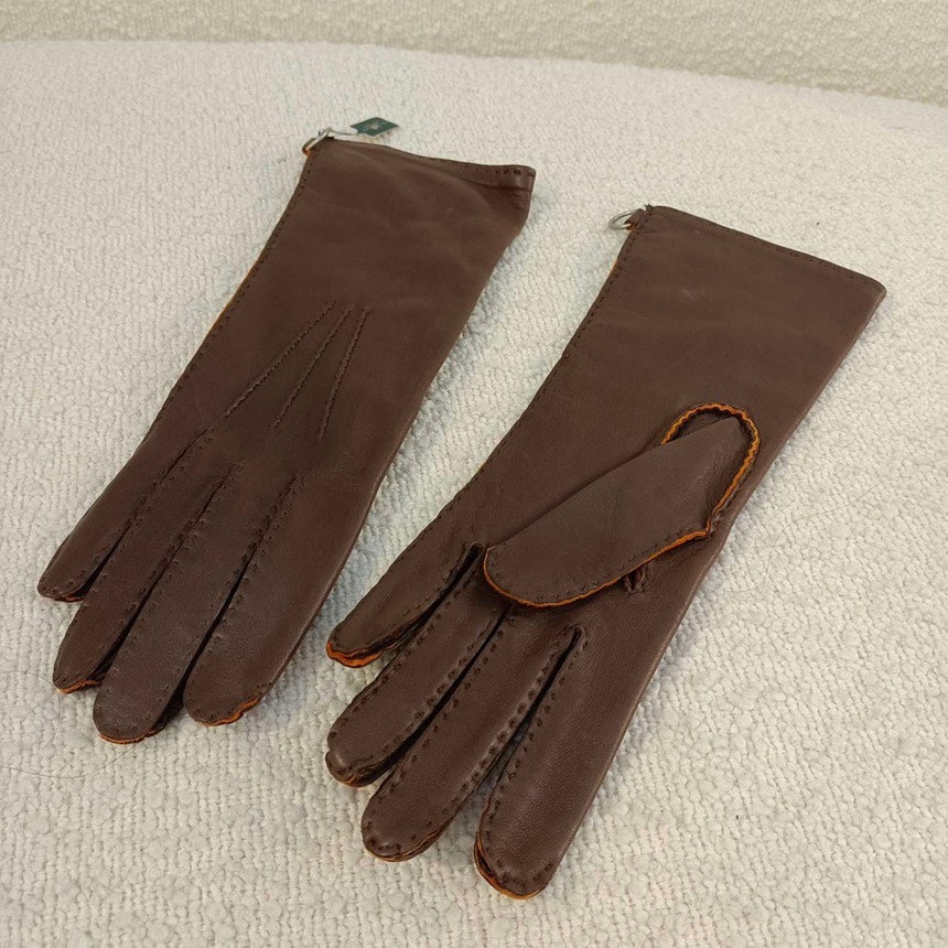 Hermes Vintage Sheepskin Gloves Chocolate Brown