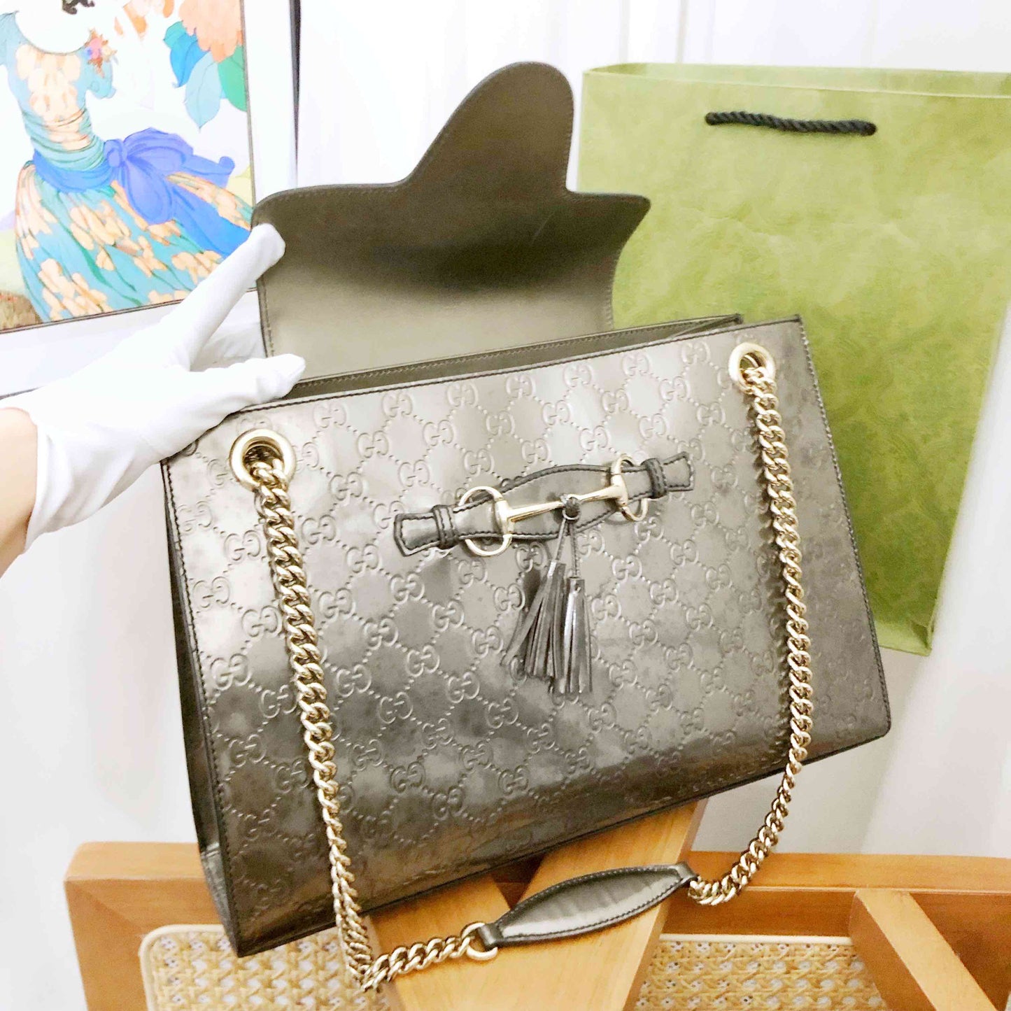Gucci Emily Shoulder Bag in Metallic Grey - Preloved Luxury Designer Bag
