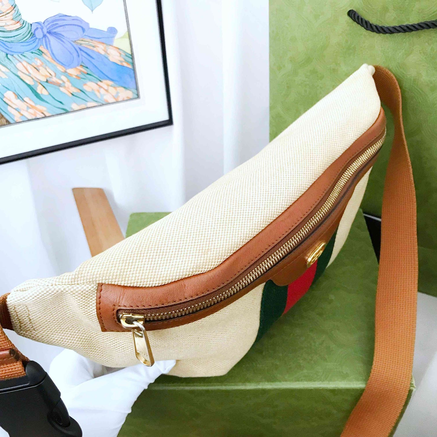 Gucci Vintage Beige Canvas Belt Bag