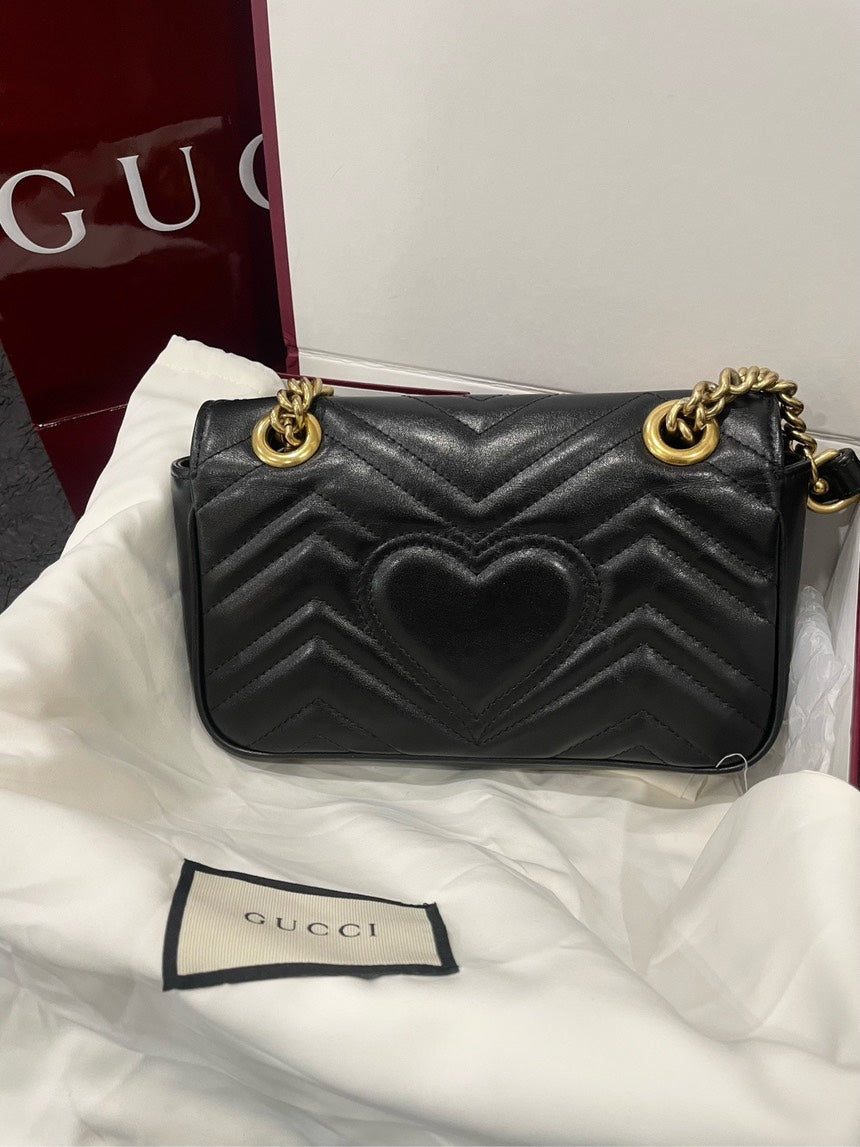Gucci Marmont 22 Black Gold Shoulder Bag Full Set