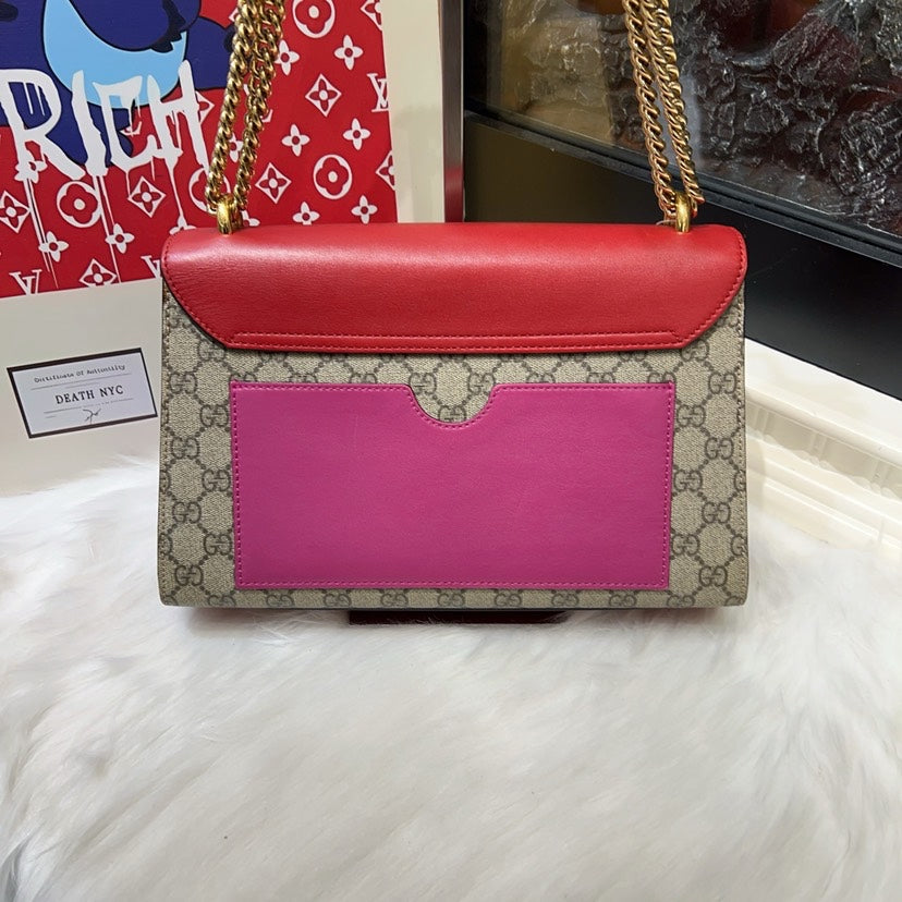 Gucci Padlock Shoulder Bag Red Beige GG Canvas Medium
