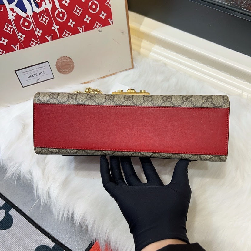 Gucci Padlock Shoulder Bag Red Beige GG Canvas Medium