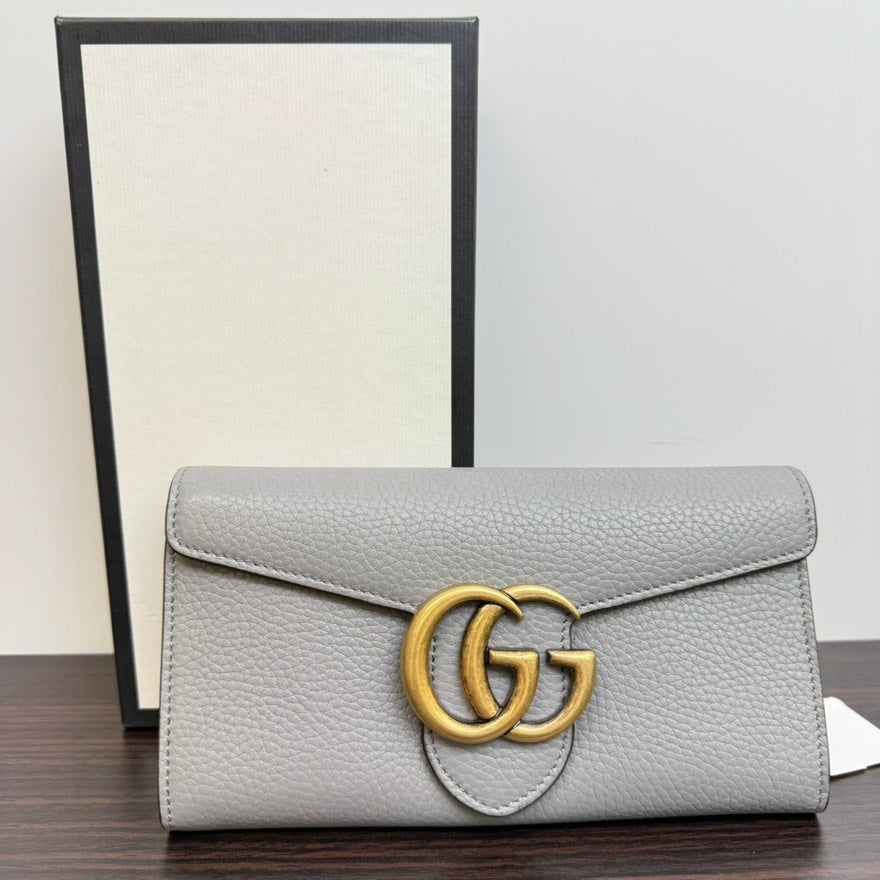 Gucci GG Marmont Long Wallet Gray Leather Preloved B0011
