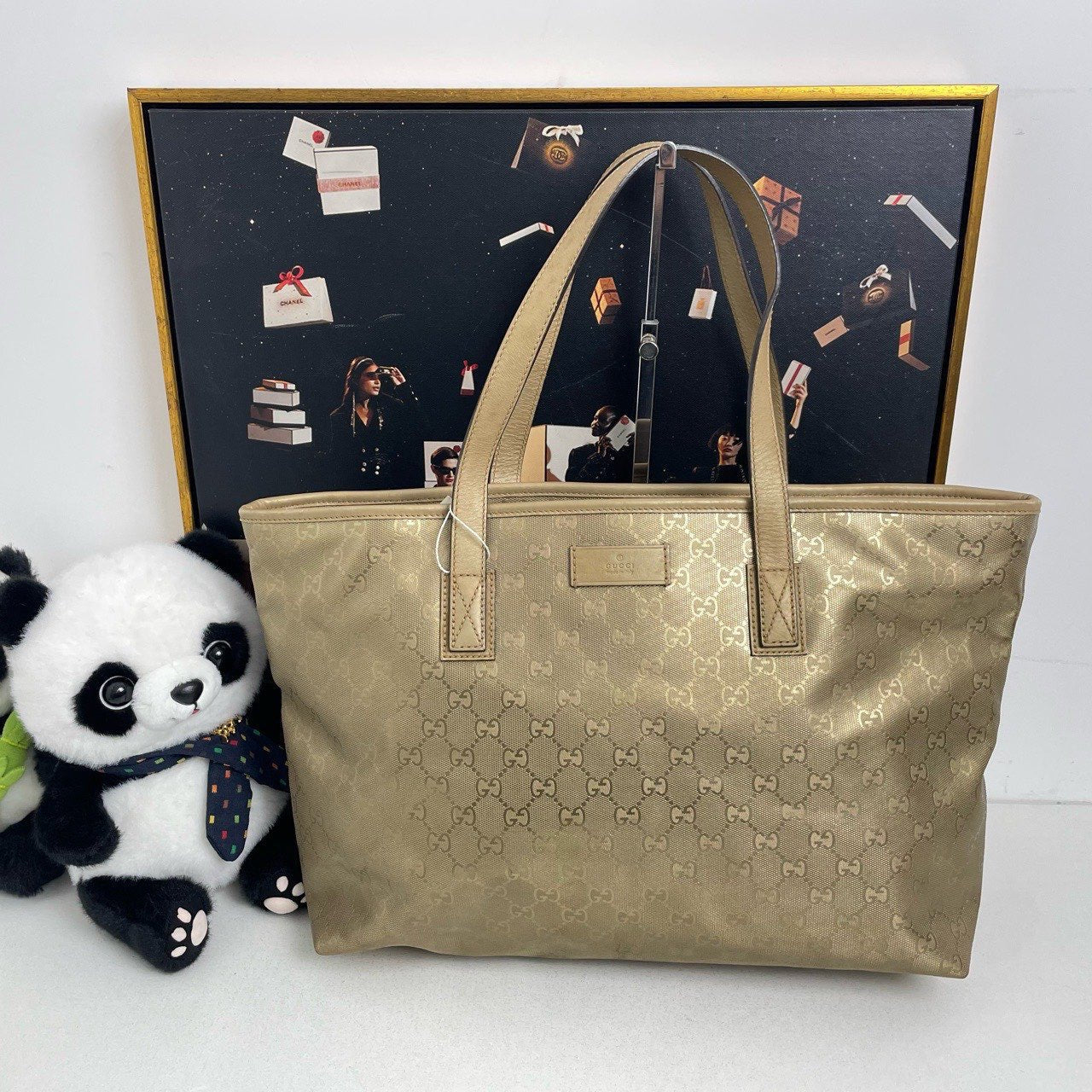 Gucci Tote Bag GG Pattern Beige Pre-Loved Large