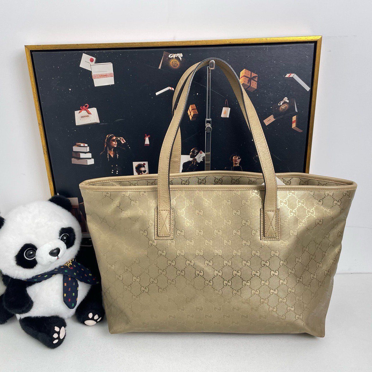 Gucci Tote Bag GG Pattern Beige Pre-Loved Large