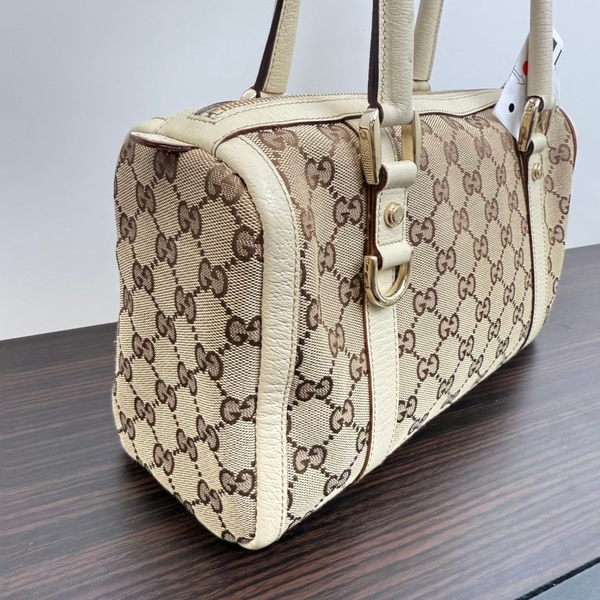 Gucci GG Canvas Leather Beige Satchel Handbag LB106911