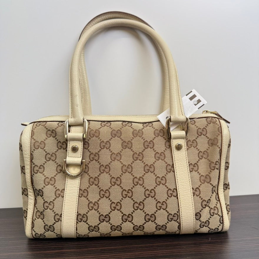 Gucci GG Canvas Leather Beige Satchel Handbag LB106911