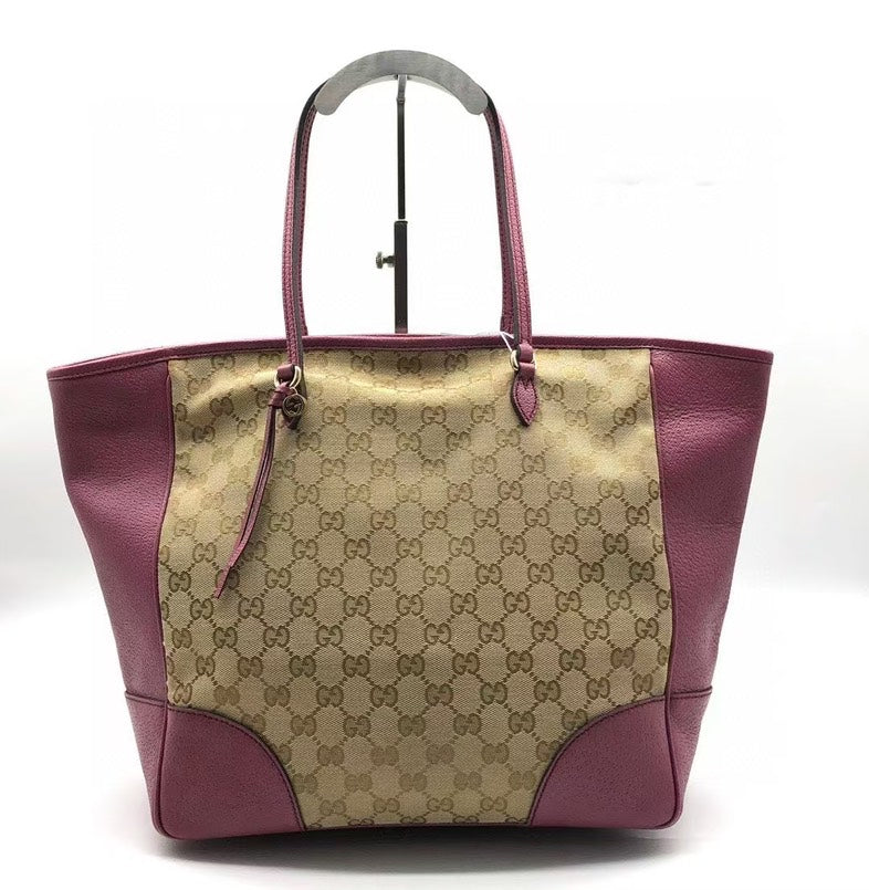 Gucci Preloved GG Canvas Pink Leather Tote Bag CC0150