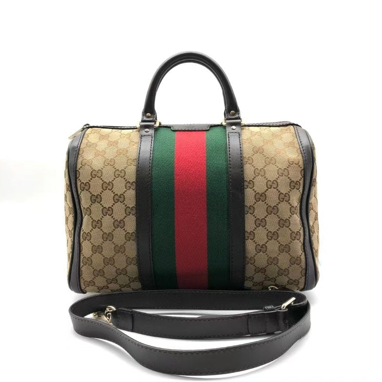 Gucci Beige GG Supreme Canvas Two-Way Boston Bag CC0188