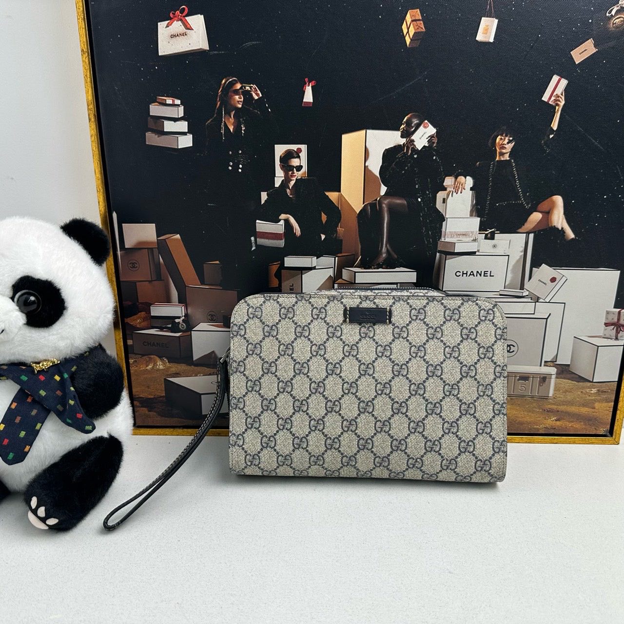 Gucci GG Monogram Beige Canvas Clutch Clutches
