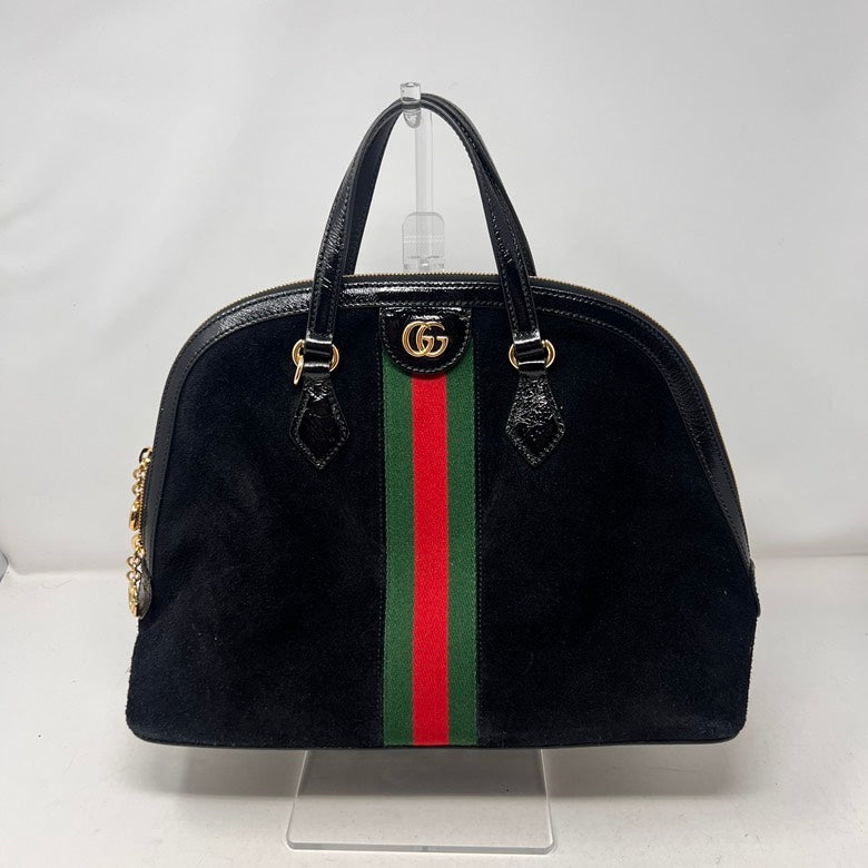 Gucci Preloved Suede & Leather Black 2way Handbag with Strap & Dust Bag