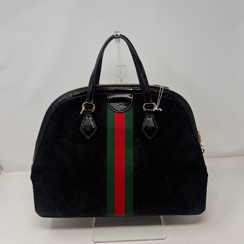 Gucci Preloved Suede & Leather Black 2way Handbag with Strap & Dust Bag