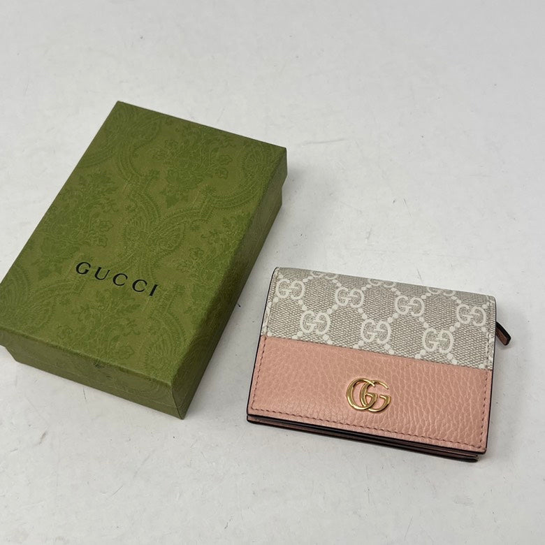 Gucci Preloved Leather Wallet AF412 Beige & Pink Wallet