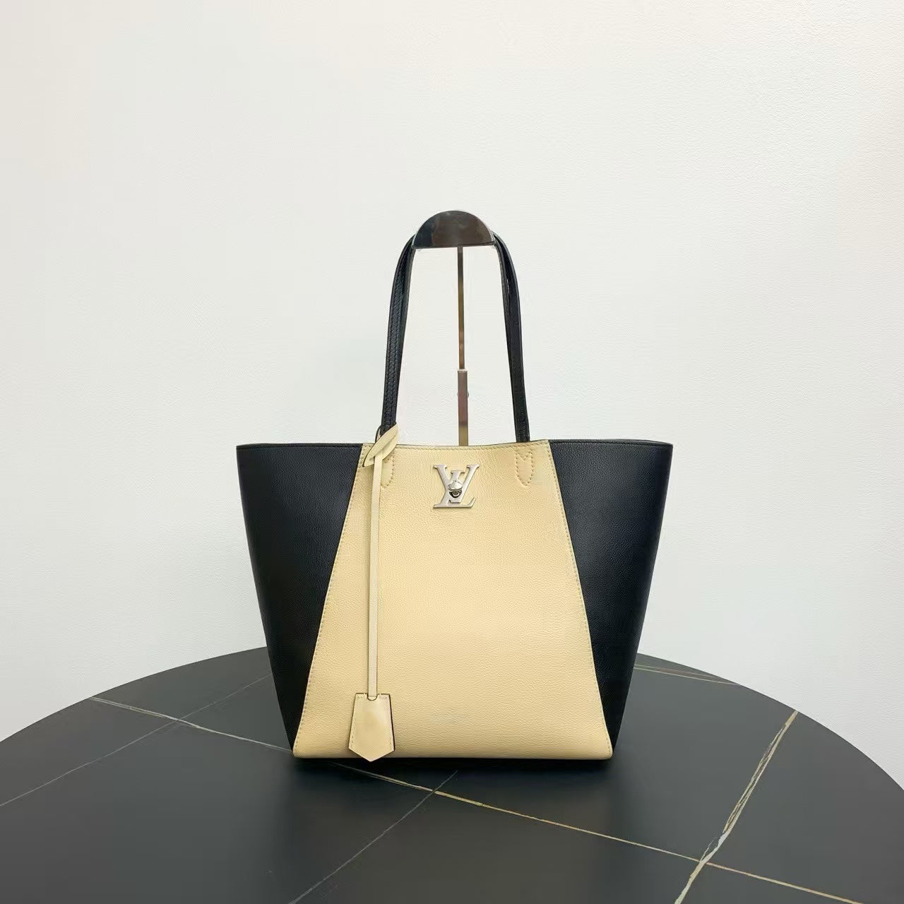 Louis Vuitton Colorblock Tote Bag Black/Beige Leather