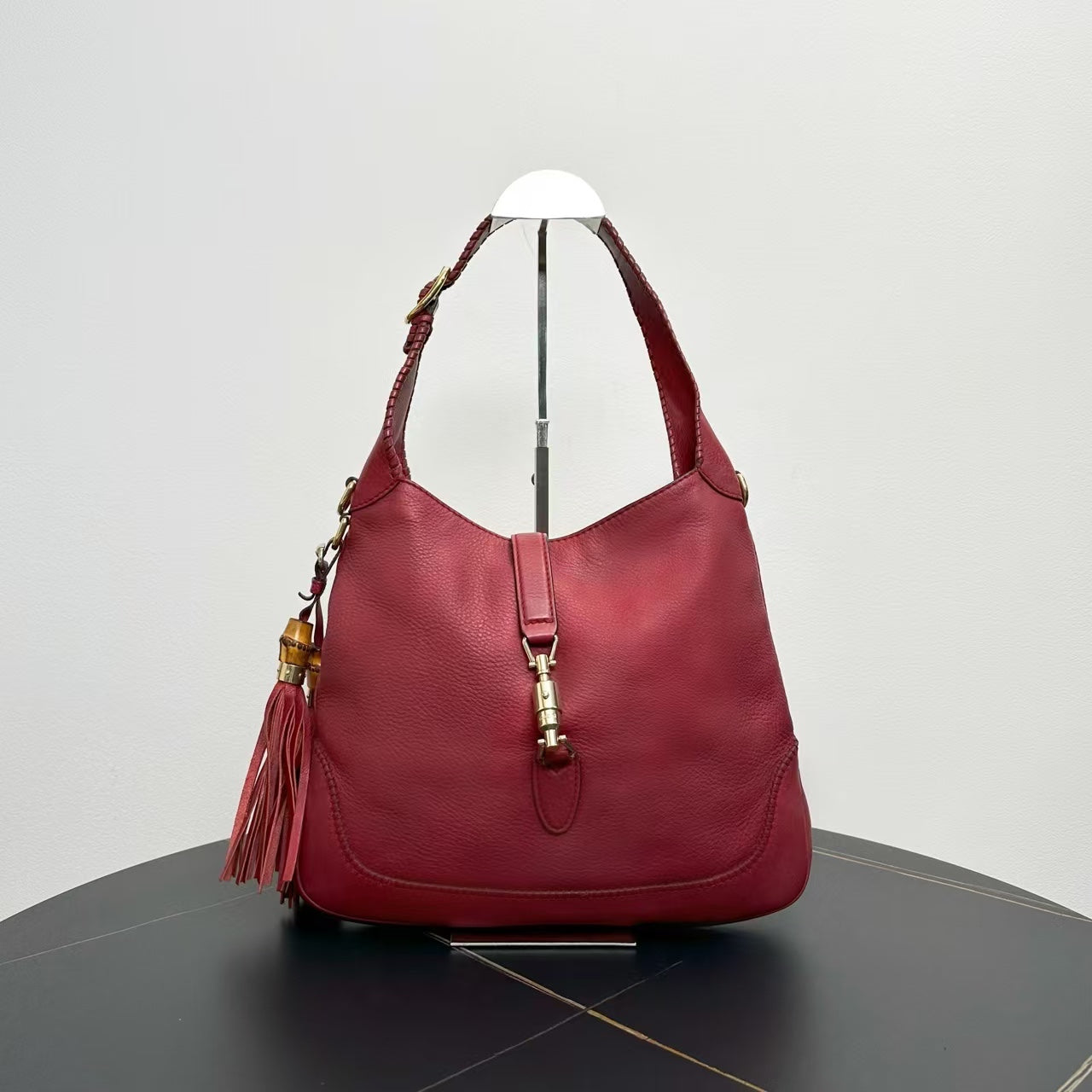 Gucci Red Leather Hobo Tote Bag