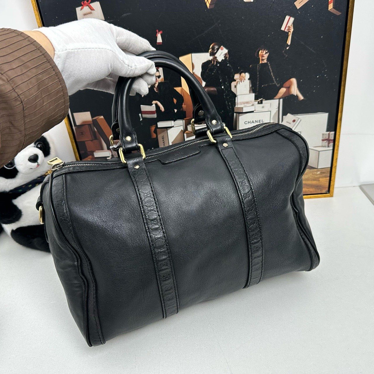 Gucci Black Leather Boston Top Handle Bag (Pre-Loved, No Strap)