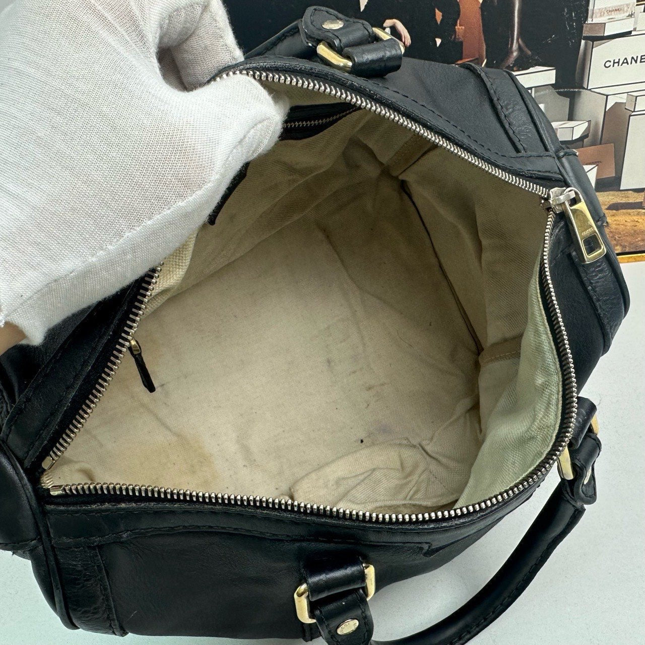 Gucci Black Leather Boston Top Handle Bag (Pre-Loved, No Strap)