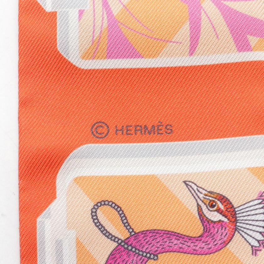 Hermes Twilly Hermes STORY Ribbon Scarf Silk Orange Multicolor 960186