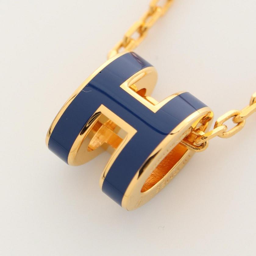 Hermes Mini Pop H Necklace Gold Blue Necklaces