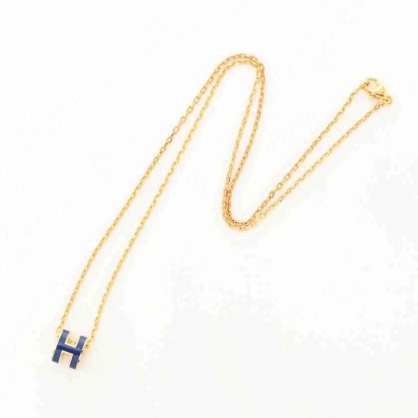 Hermes Mini Pop H Necklace Gold Blue Necklaces