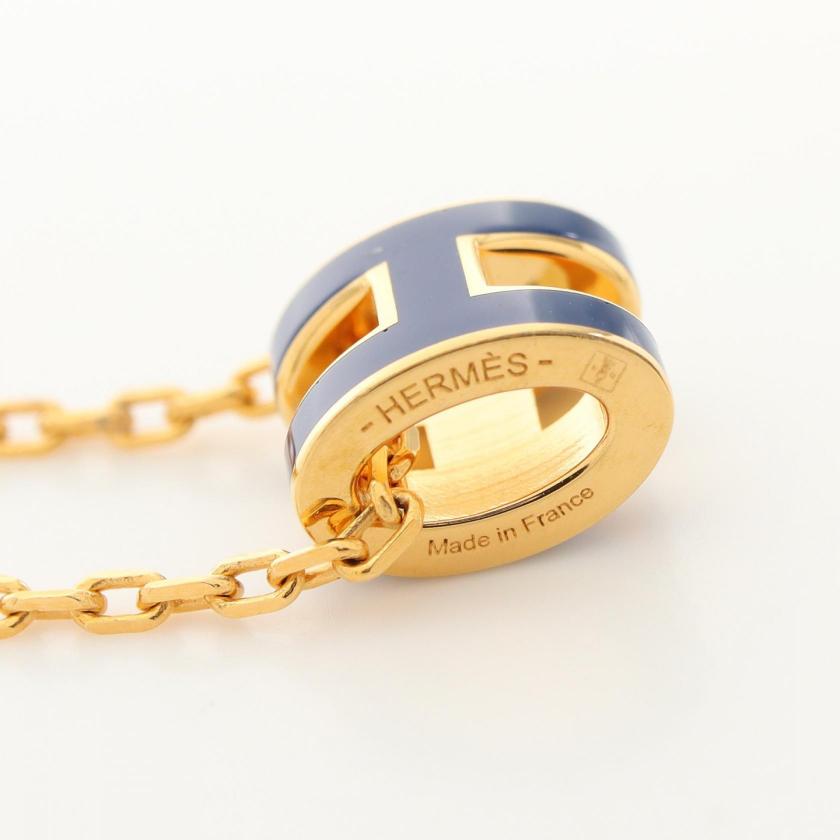 Hermes Mini Pop H Necklace Gold Blue Necklaces
