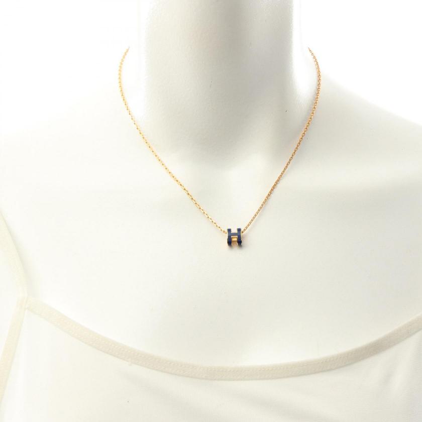 Hermes Mini Pop H Necklace Gold Blue Necklaces