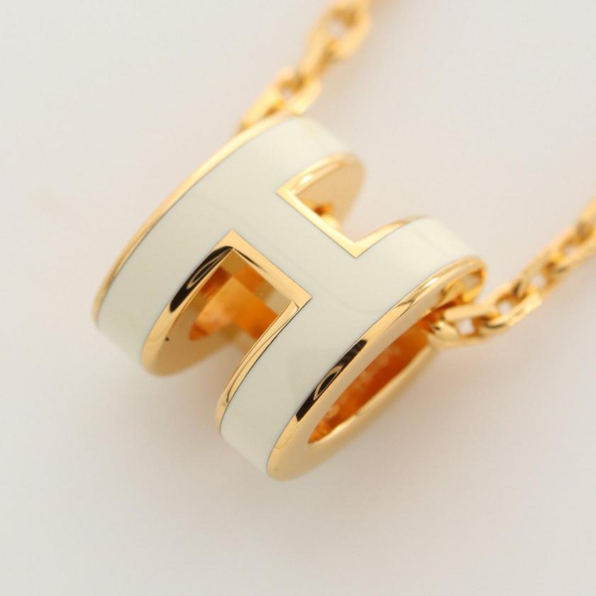 HERMES Mini Pop H Necklace Off White Gold Pre-loved 961718