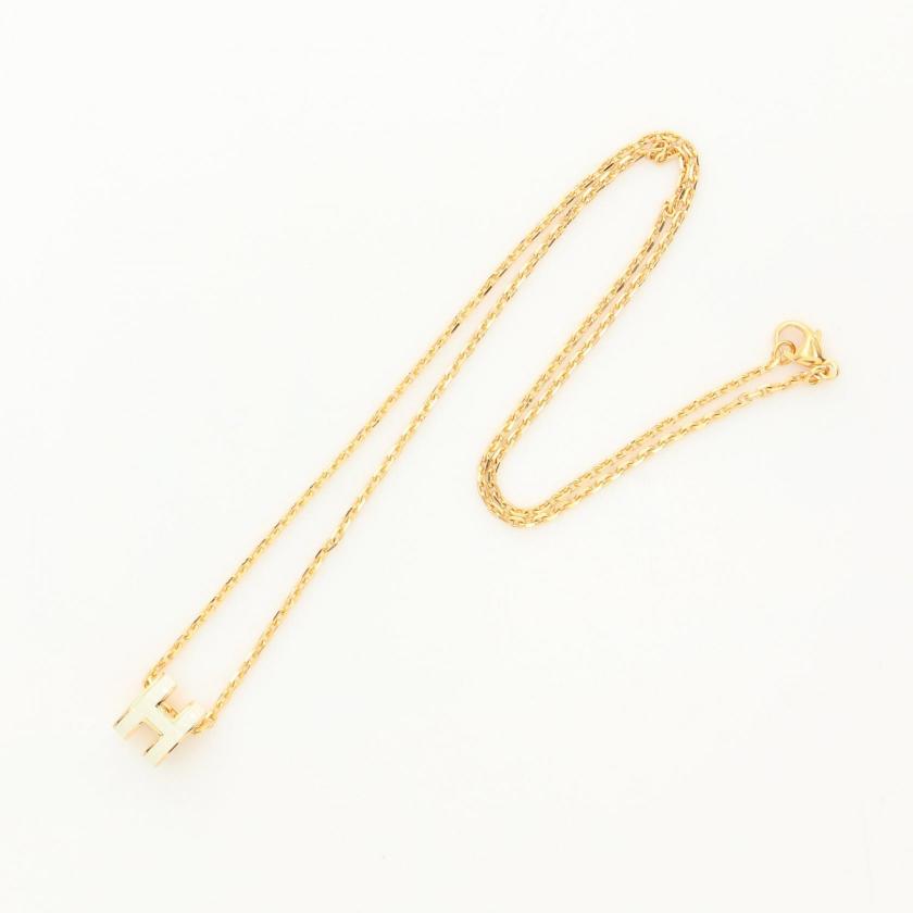 HERMES Mini Pop H Necklace Off White Gold Pre-loved 961718