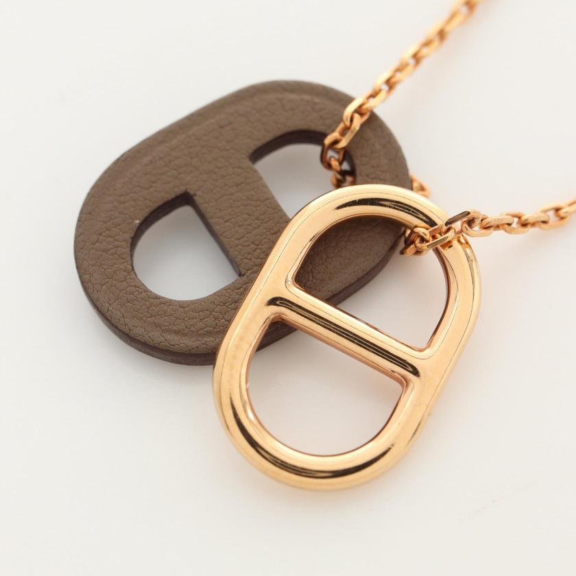 HERMES Omaillon au maillon Chaîne d'Ancre Necklace Pink Gold Gray Brown