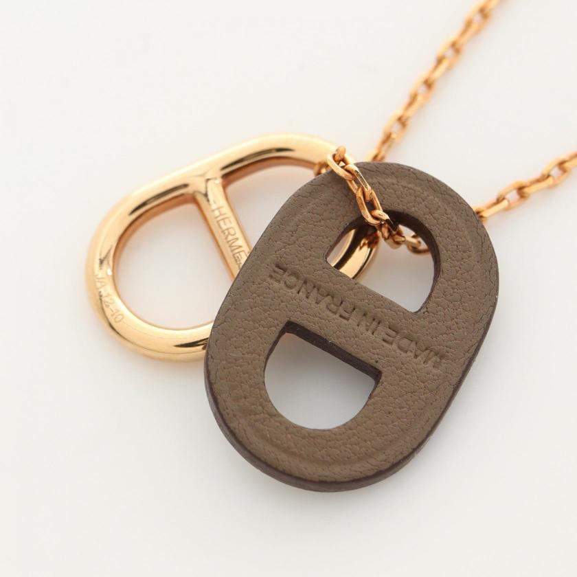 HERMES Omaillon au maillon Chaîne d'Ancre Necklace Pink Gold Gray Brown