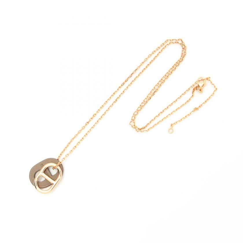 HERMES Omaillon au maillon Chaîne d'Ancre Necklace Pink Gold Gray Brown