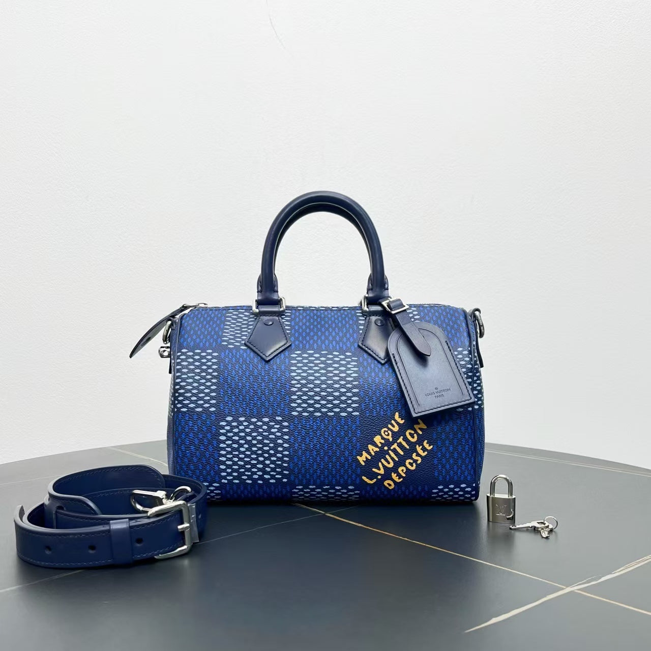 Louis Vuitton Damier Ebene Two-Way Handle Bag Blue