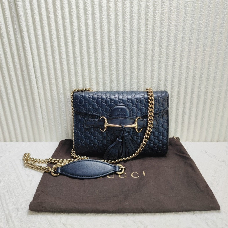 Gucci GG Microguccissima Horsebit Navy Leather Shoulder Bag