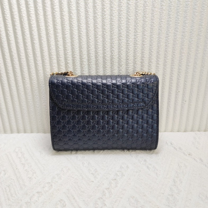 Gucci GG Microguccissima Horsebit Navy Leather Shoulder Bag
