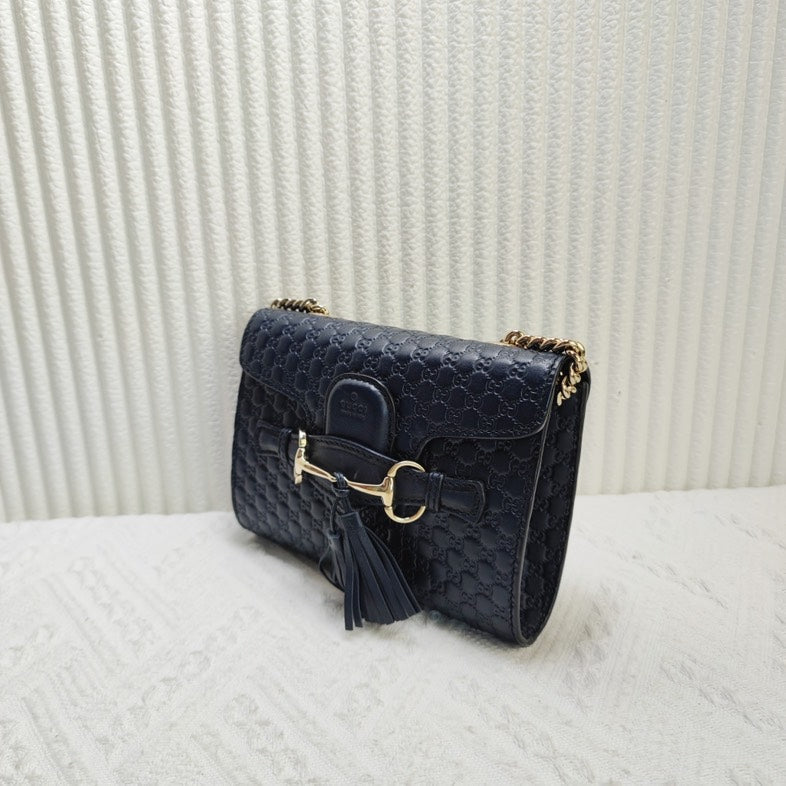 Gucci GG Microguccissima Horsebit Navy Leather Shoulder Bag