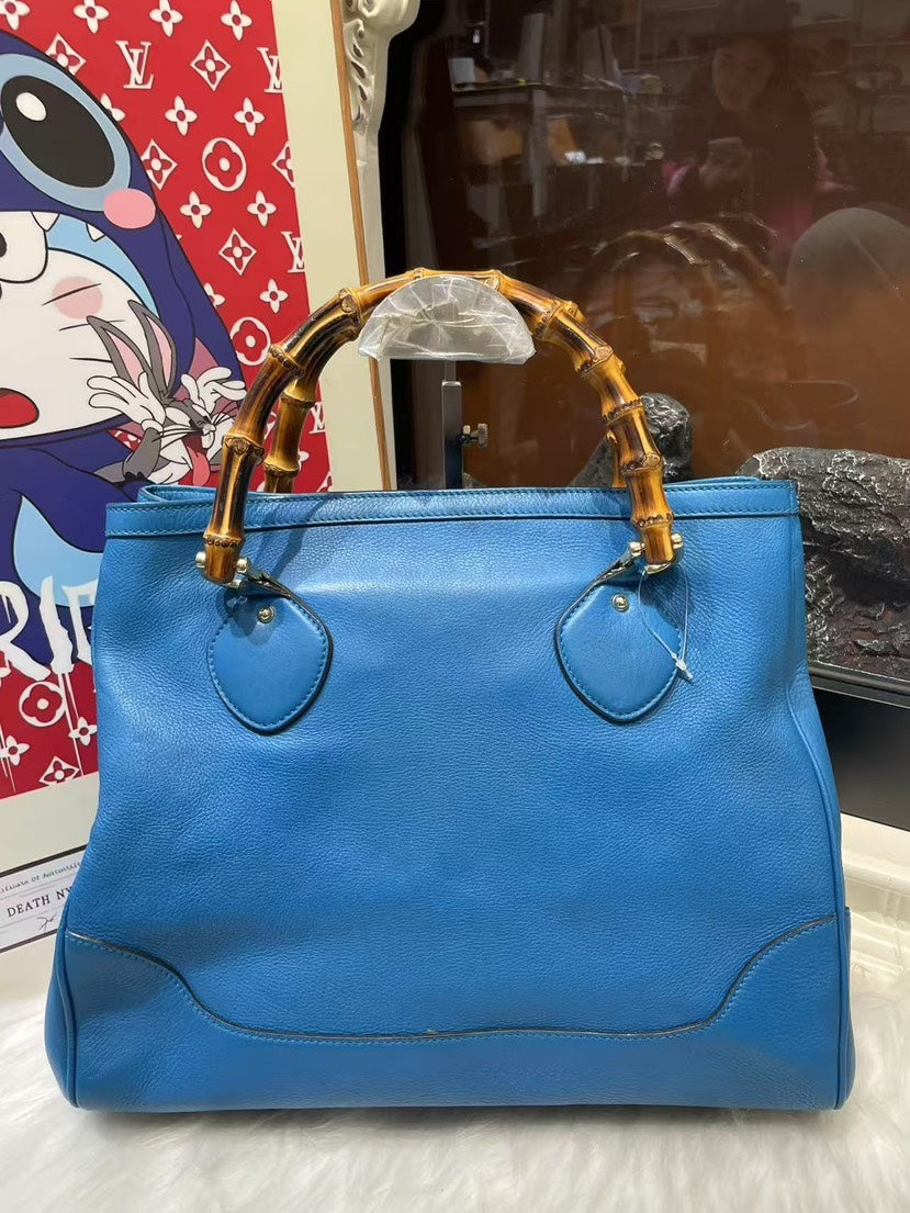 Gucci Blue Bamboo Handle Top Handle Bag