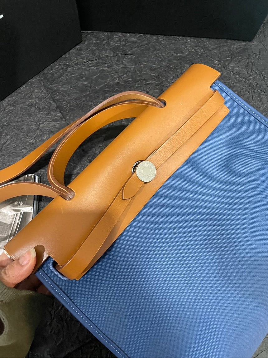 Hermes Herbag31 Carved Yellow Brown and Brighton Blue Satchel Bag
