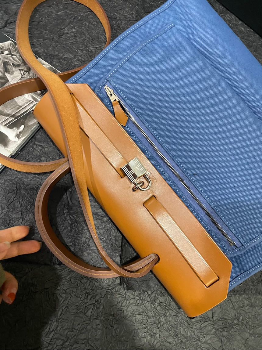 Hermes Herbag31 Carved Yellow Brown and Brighton Blue Satchel Bag