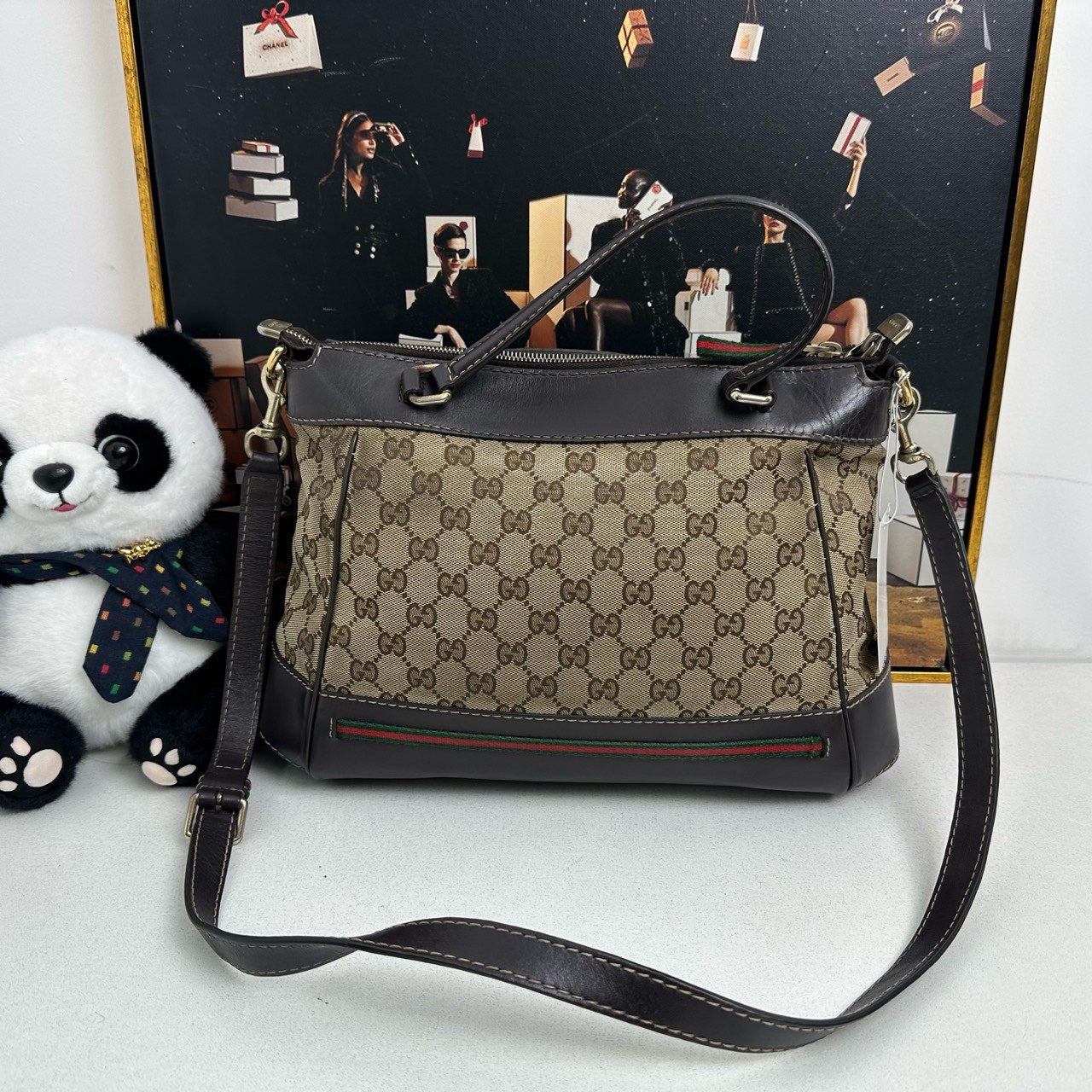 Gucci GG Supreme Canvas Brown Two-Way Bag - Satchel/Top Handle Bag