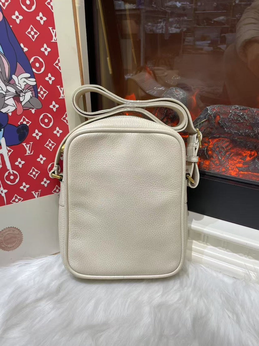 Gucci Vintage GG Logo White Leather Satchel Bag