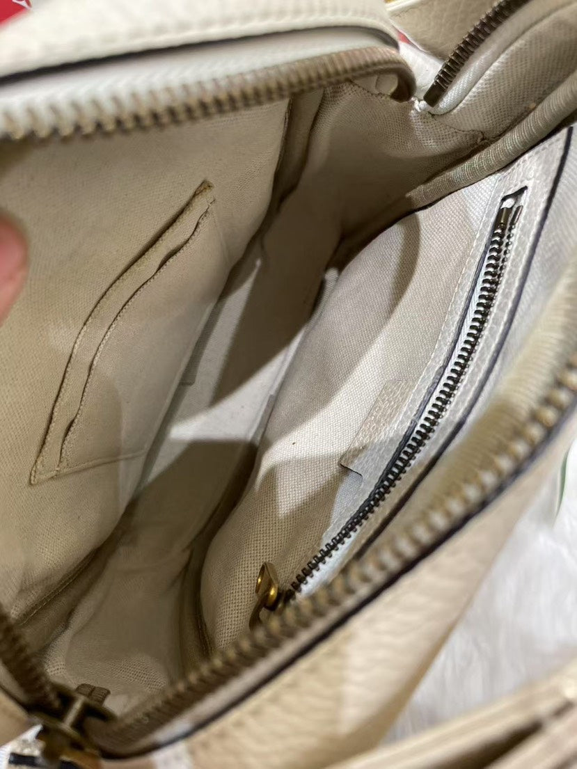 Gucci Vintage GG Logo White Leather Satchel Bag